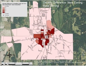Map showing Maximum Residential Density in Houston, MS Allowed by Existing Zoning