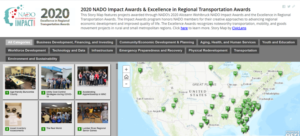 U.S. map with pins indicating location of projects honored through NADO awards programs