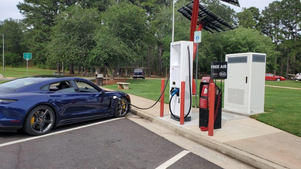 The Ray’s free solar-powered EV charging station.